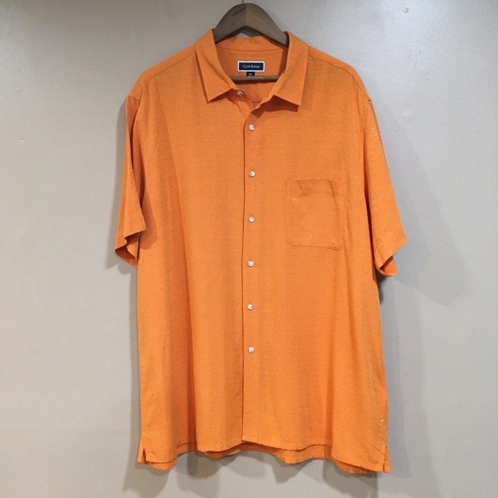 Club Room‎ Silk Blend Button Down Shirt Mens XXL Orange Tropical Resort Vacation